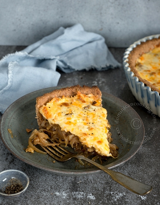 Caramelized Onion Tart with Cheese Crust Recipe: The result is a crispy crust filled with a creamy, gentle onion, topped with sharp cheeses.