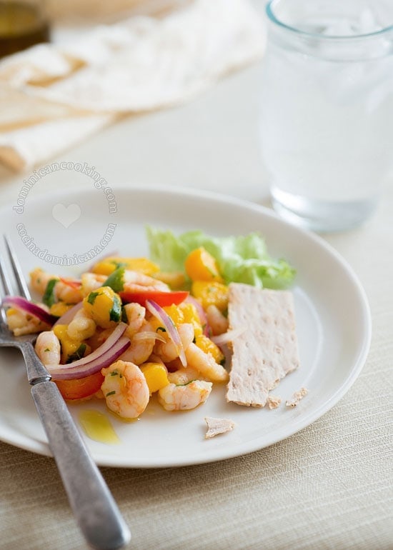 Shrimp and Mango Ceviche Salad with crackers