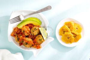 Fish balls (albóndigas de pescado) and tostones