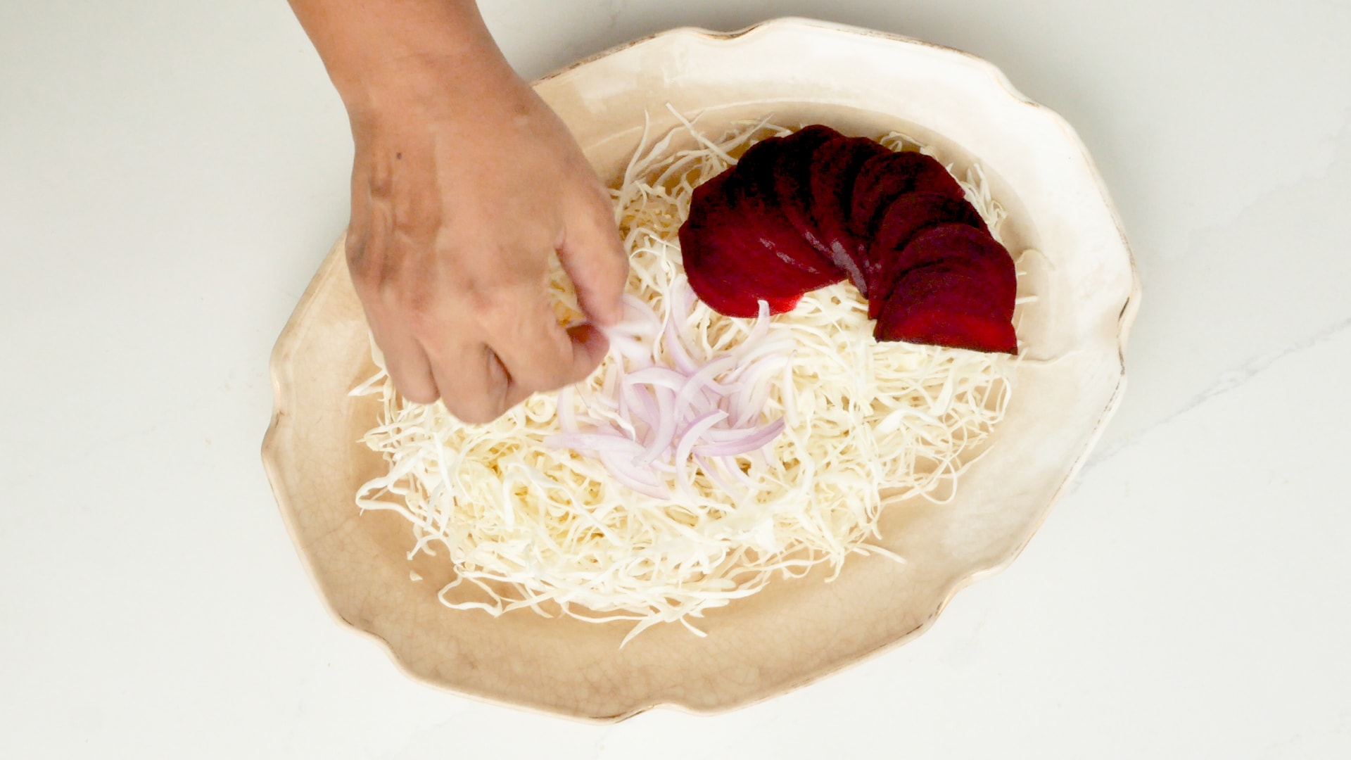 Arranging vegetables on plate