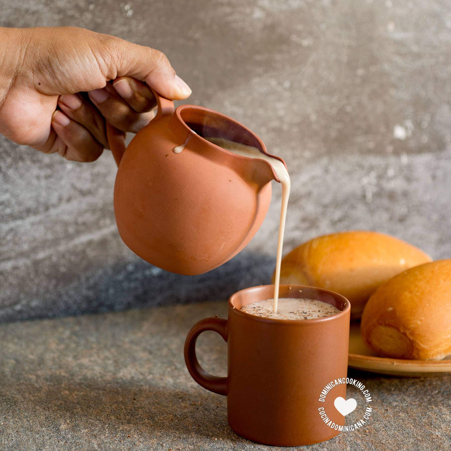 Pouring avena caliente (hot oatmeal drink)