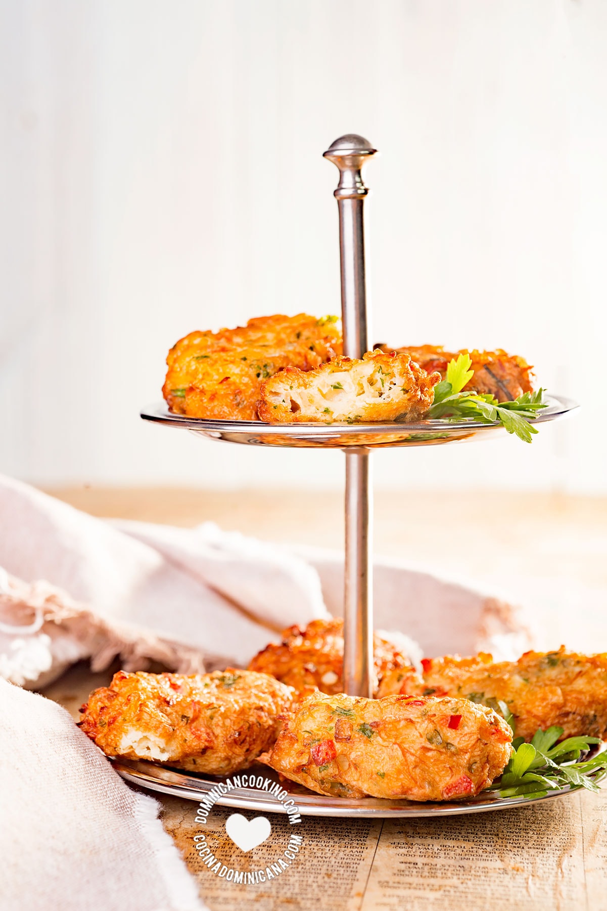 Tray with bacalaitos fritos (codfish saltfish fritters)