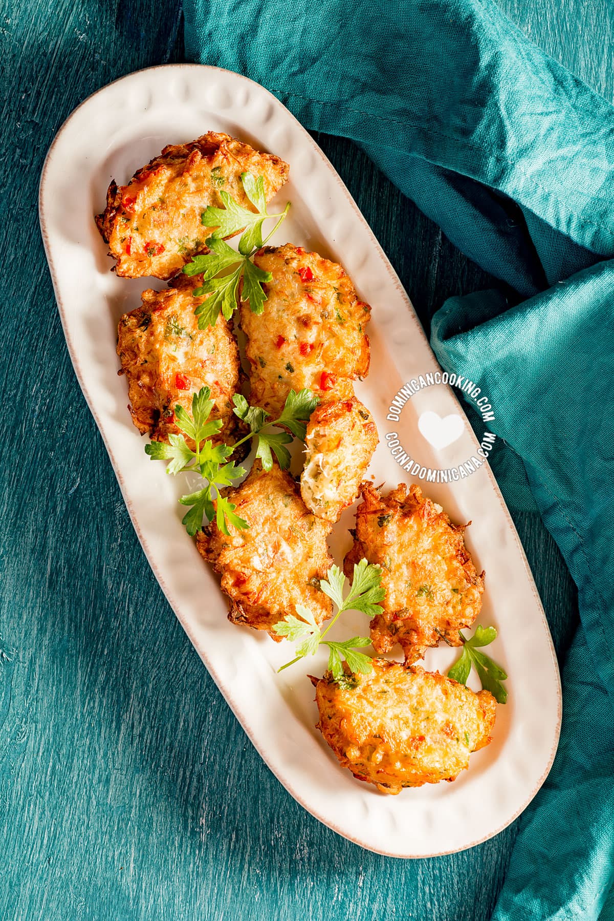 Plate with bacalaitos fritos (codfish saltfish fritters)