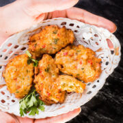 Plate with bacalaitos fritos (codfish saltfish fritters)