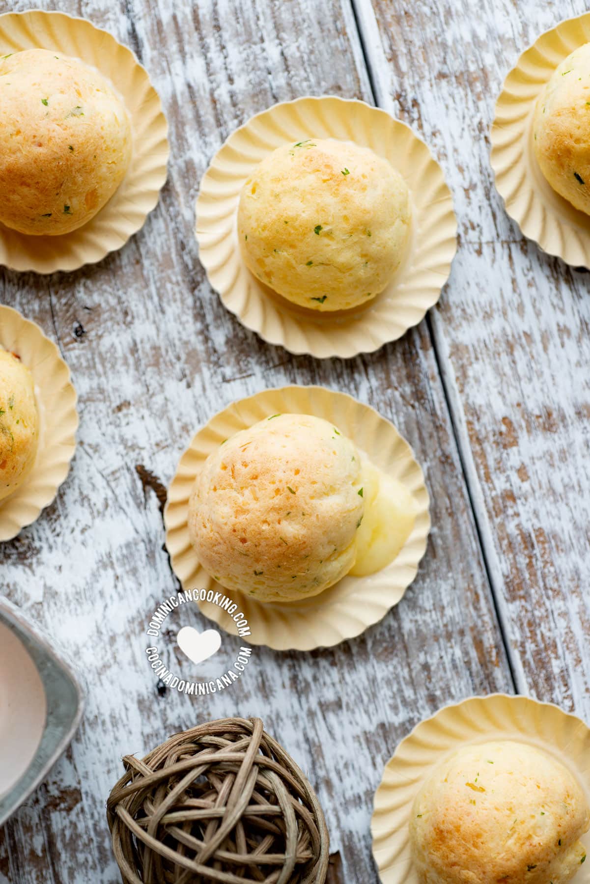 Baked Cheese-Stuffed Yuca Balls seen from above