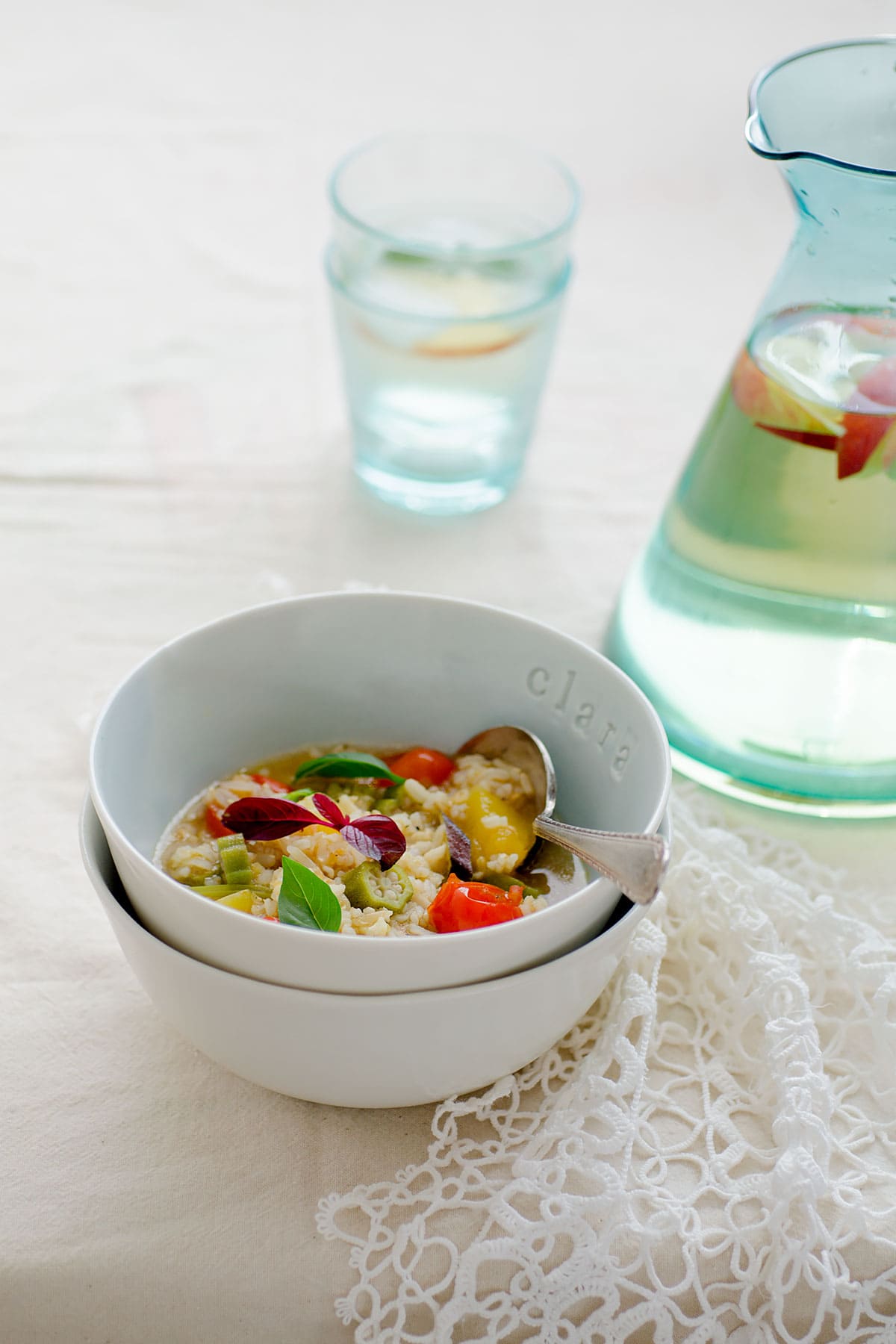 A Bowl of Vegan Asopao (Brown Rice and Garden Vegetables Pottage)