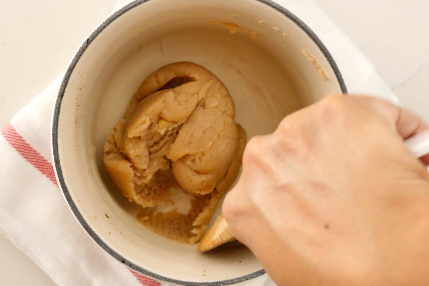 Making the dough in the pot