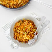 Pan and bowl of Cabbage and Minced Meat