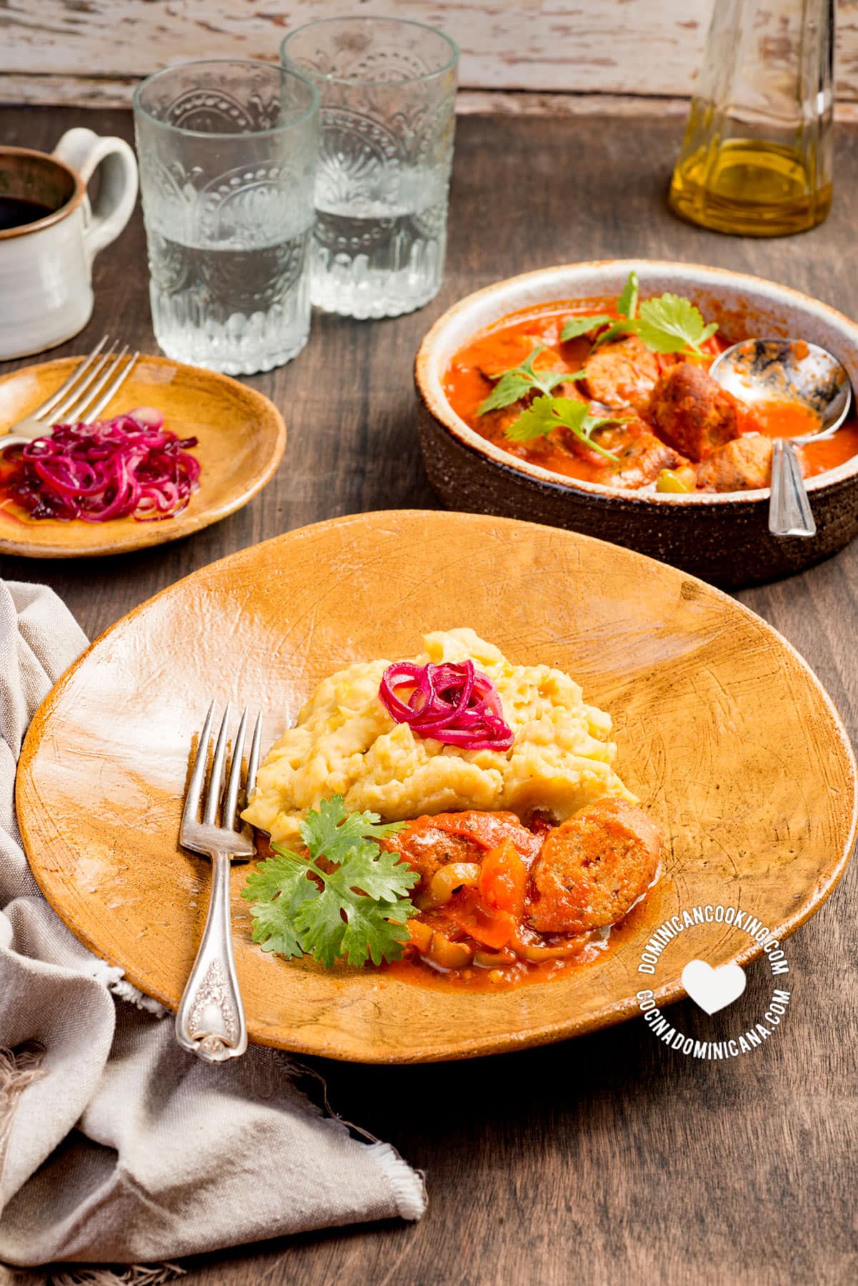 Homemade Caseless Longaniza (Pork Sausage) with mashed plantains and onions