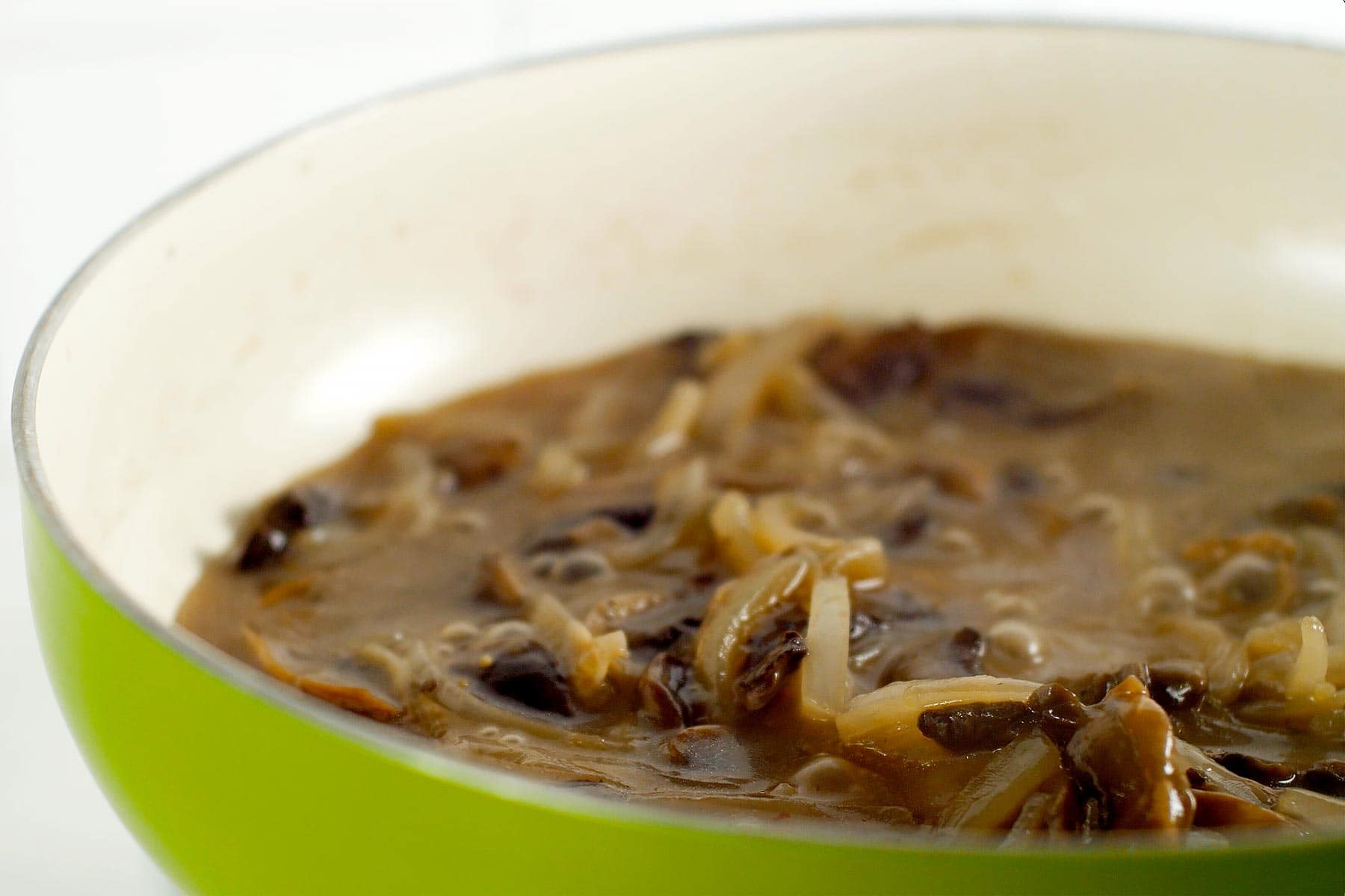 Mushroom sauce simmering