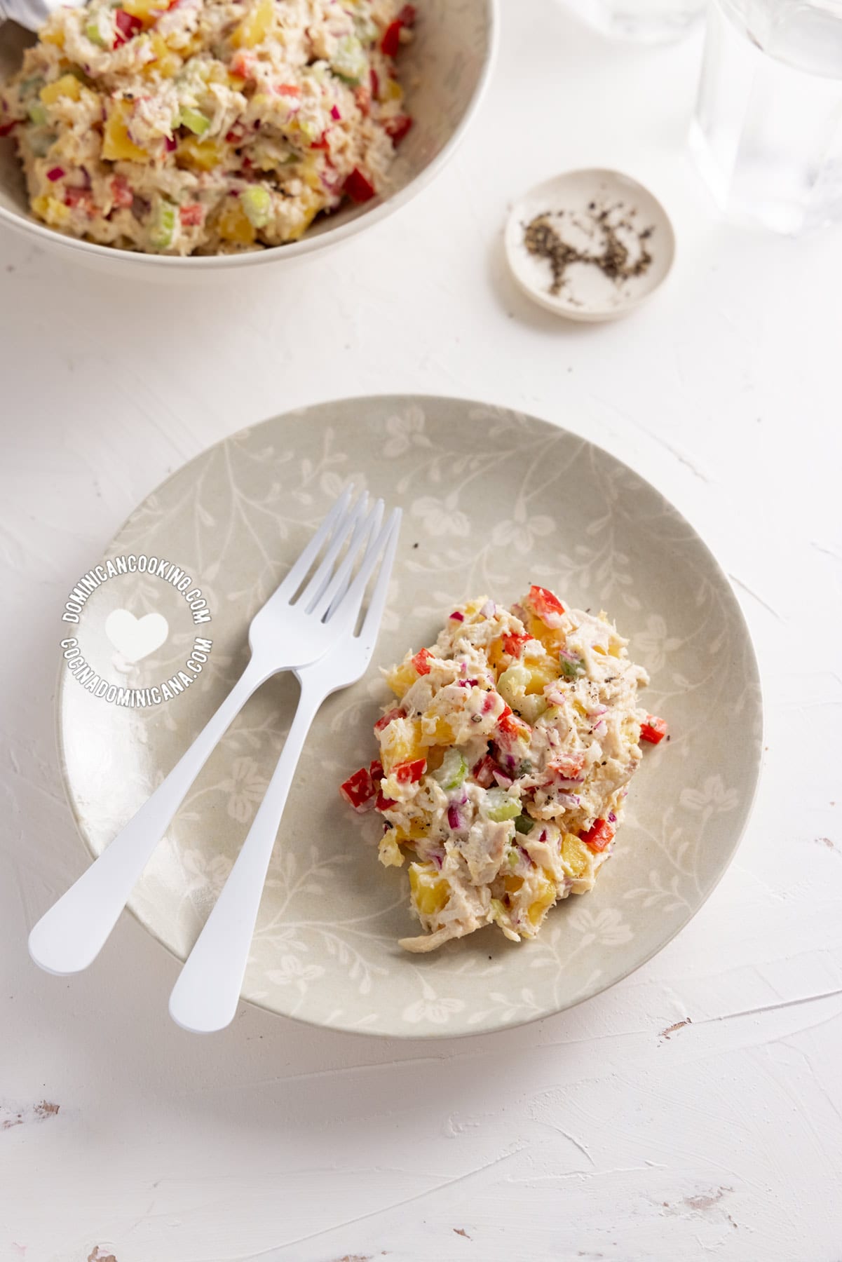 Plate of chicken and potato salad with mayo