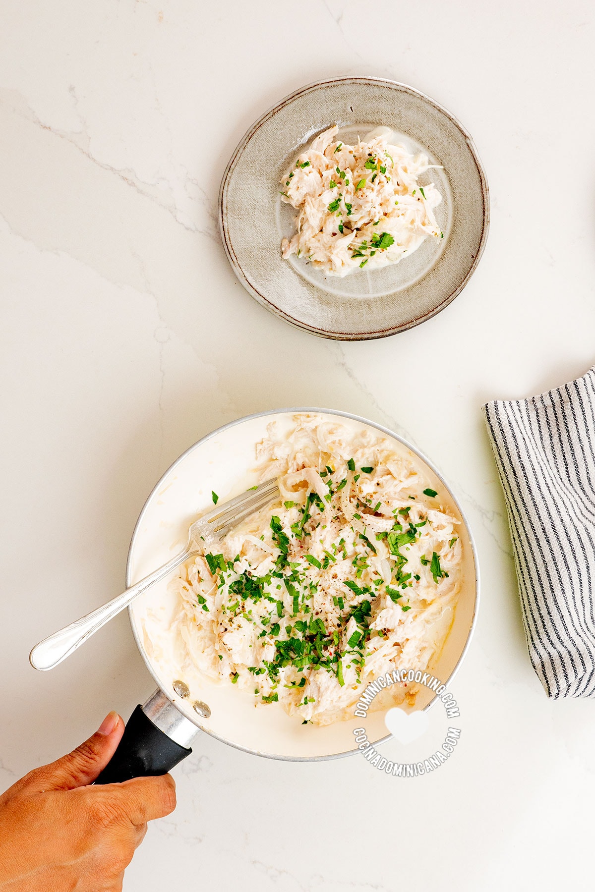 Creamy Chicken in handheld pan and on plate