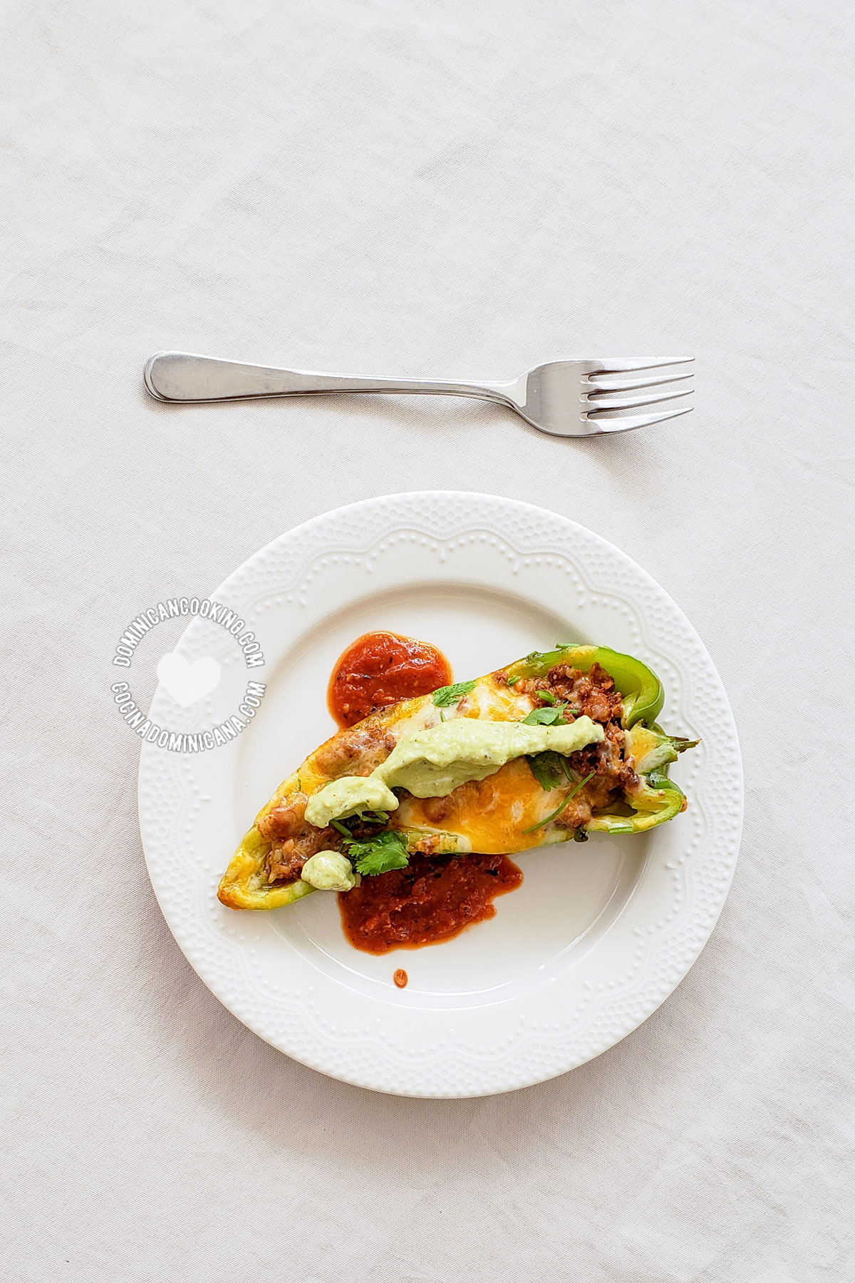 Stuffed Cubanelle Pepper Boats with Avocado Sauce