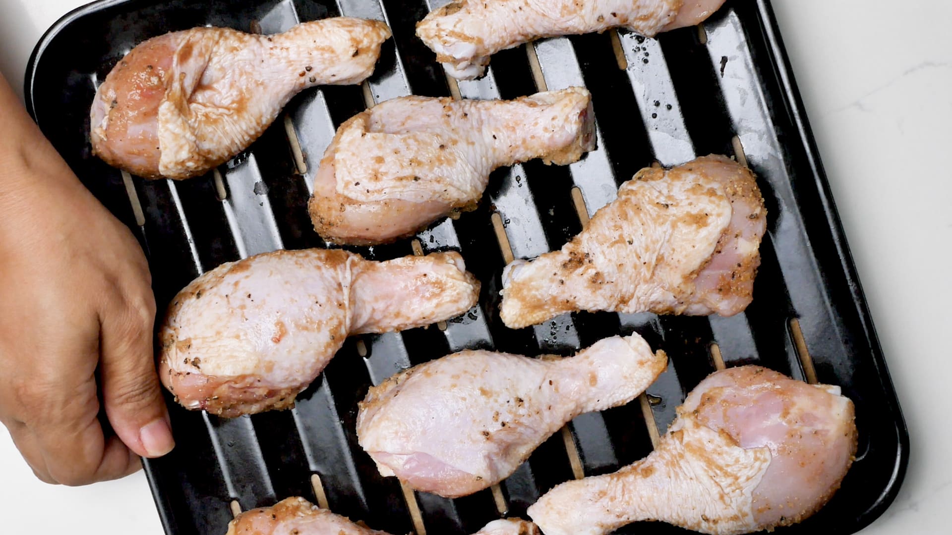 Chicken on tray ready to roast