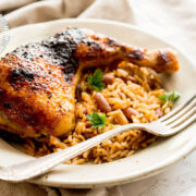Serving Jerk Chicken with Rice and Beans