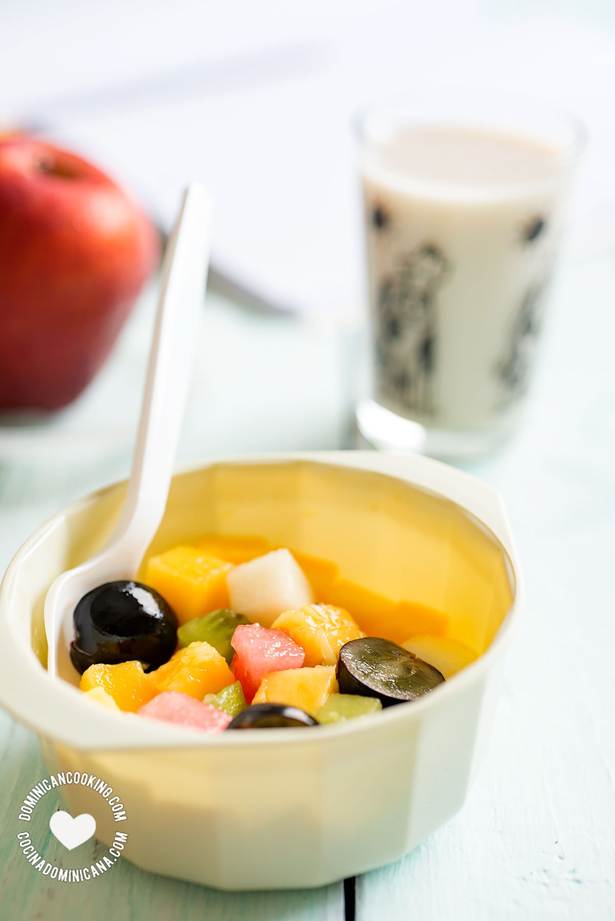 School snack, fruit and milk