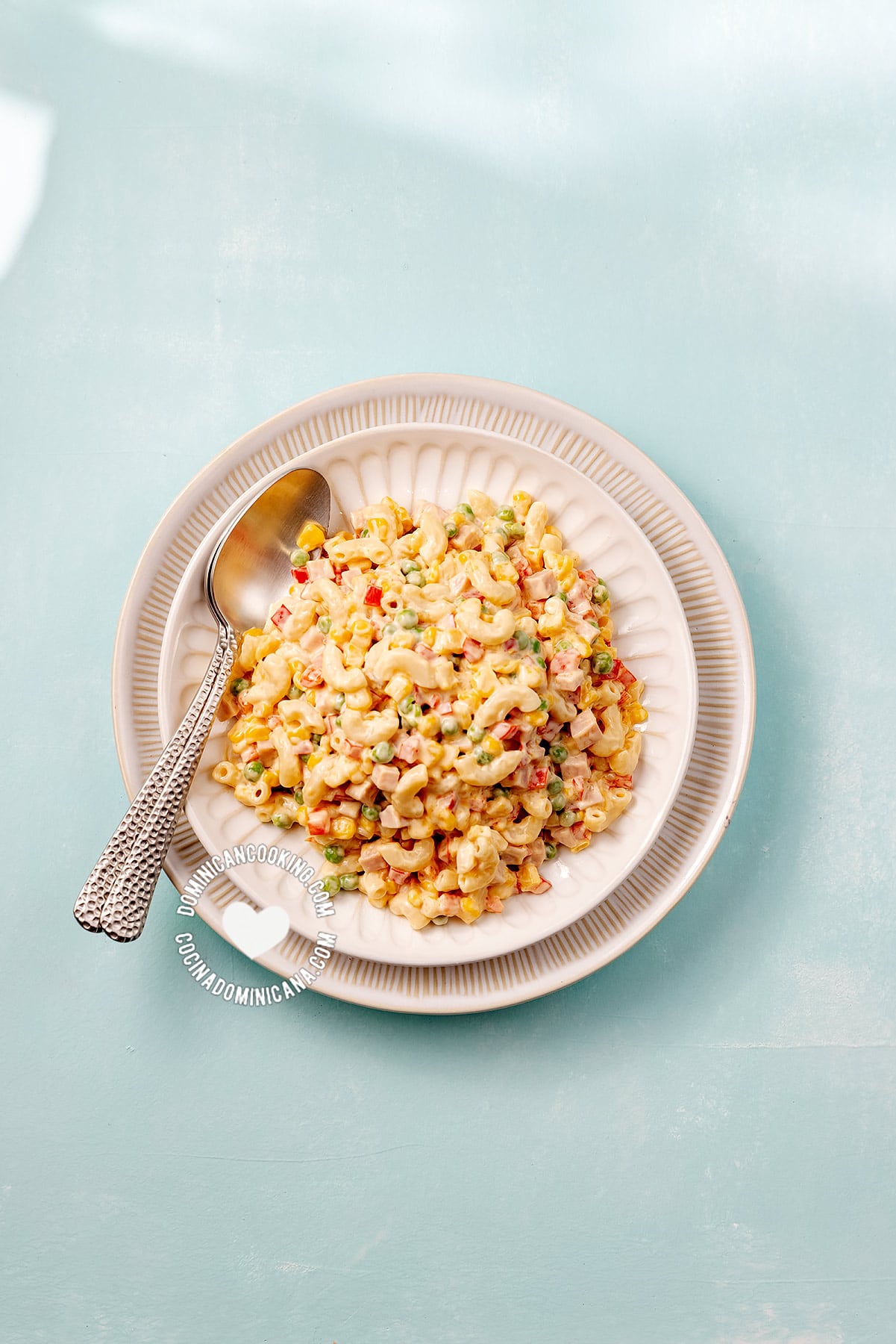 Plate with Ensalada de Coditos (Elbow Pasta Salad)