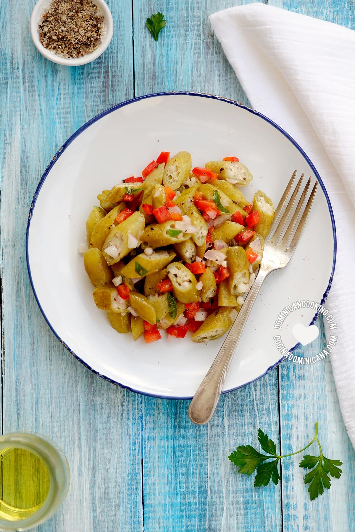 Plate of Ensalada de Molondrones (Okra Salad)