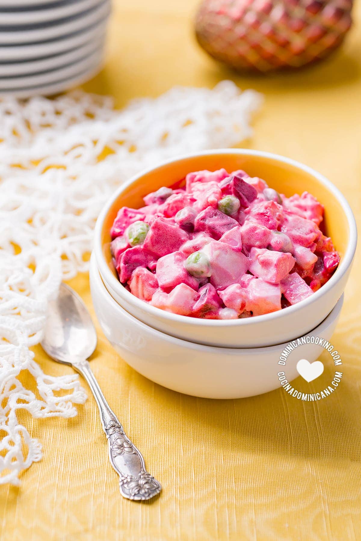 Bowl of Ensalada Rusa with Beet (Potato Salad)