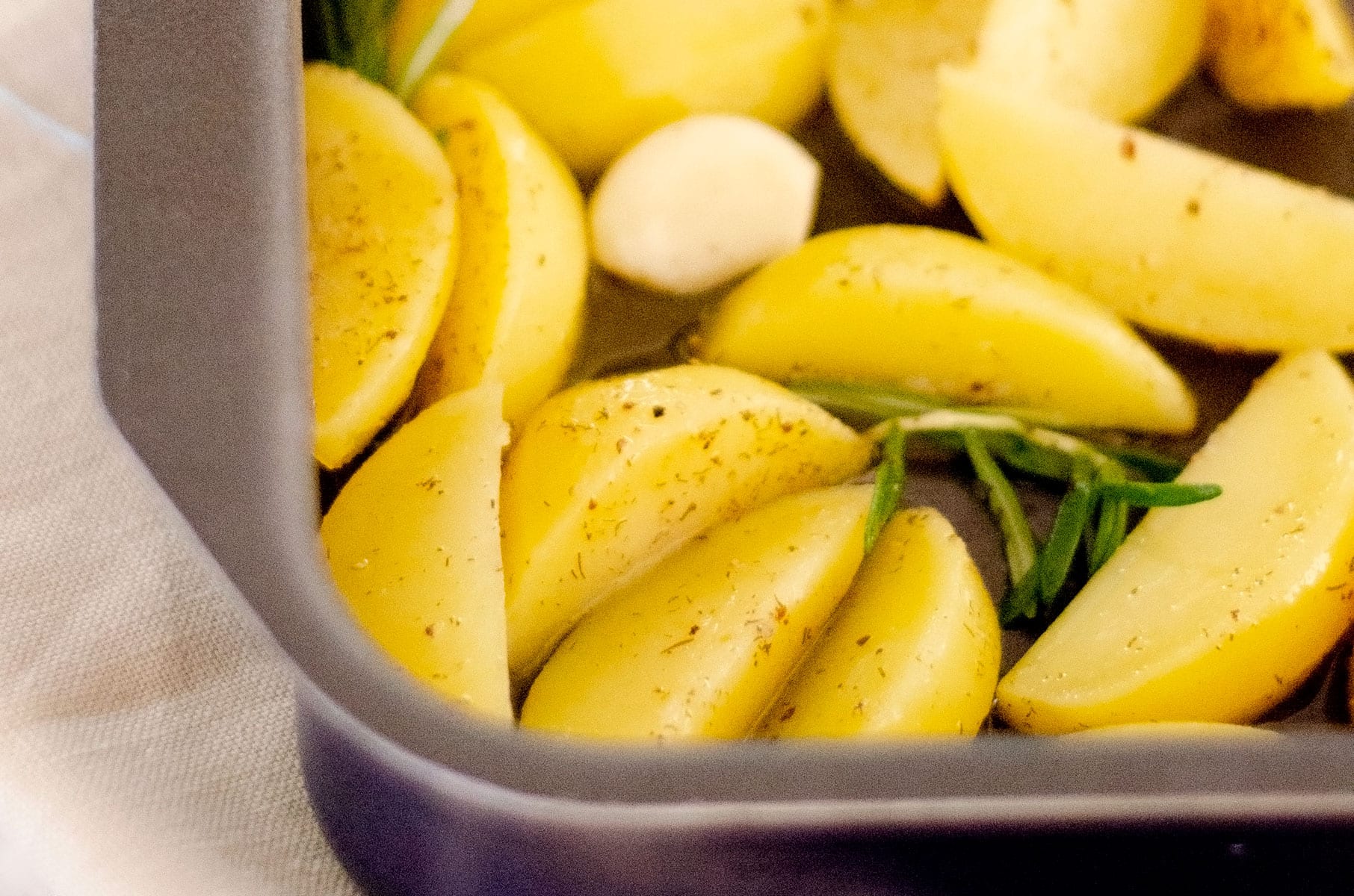 Potatoes in roasting pan