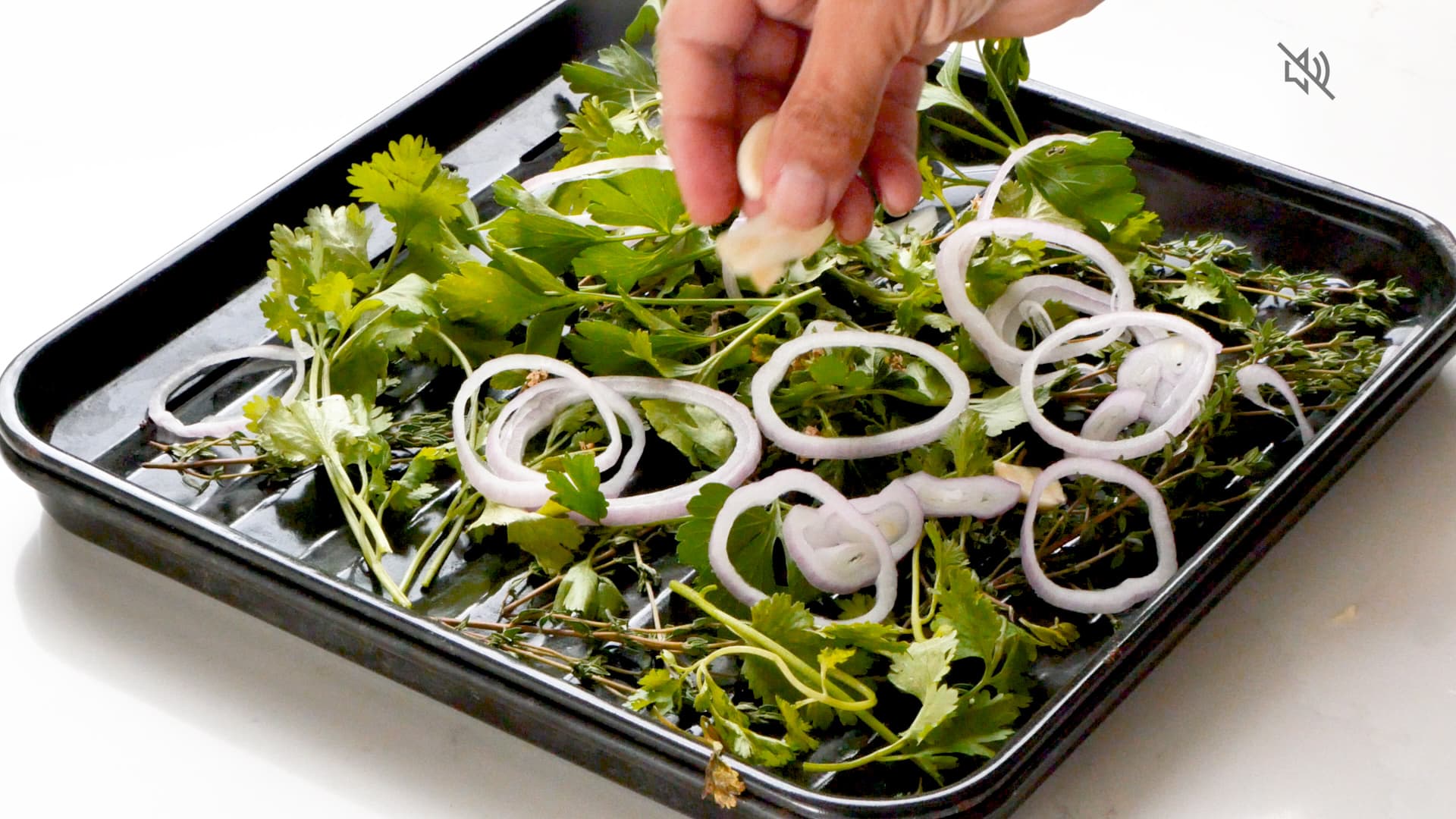 setting ingredients on tray