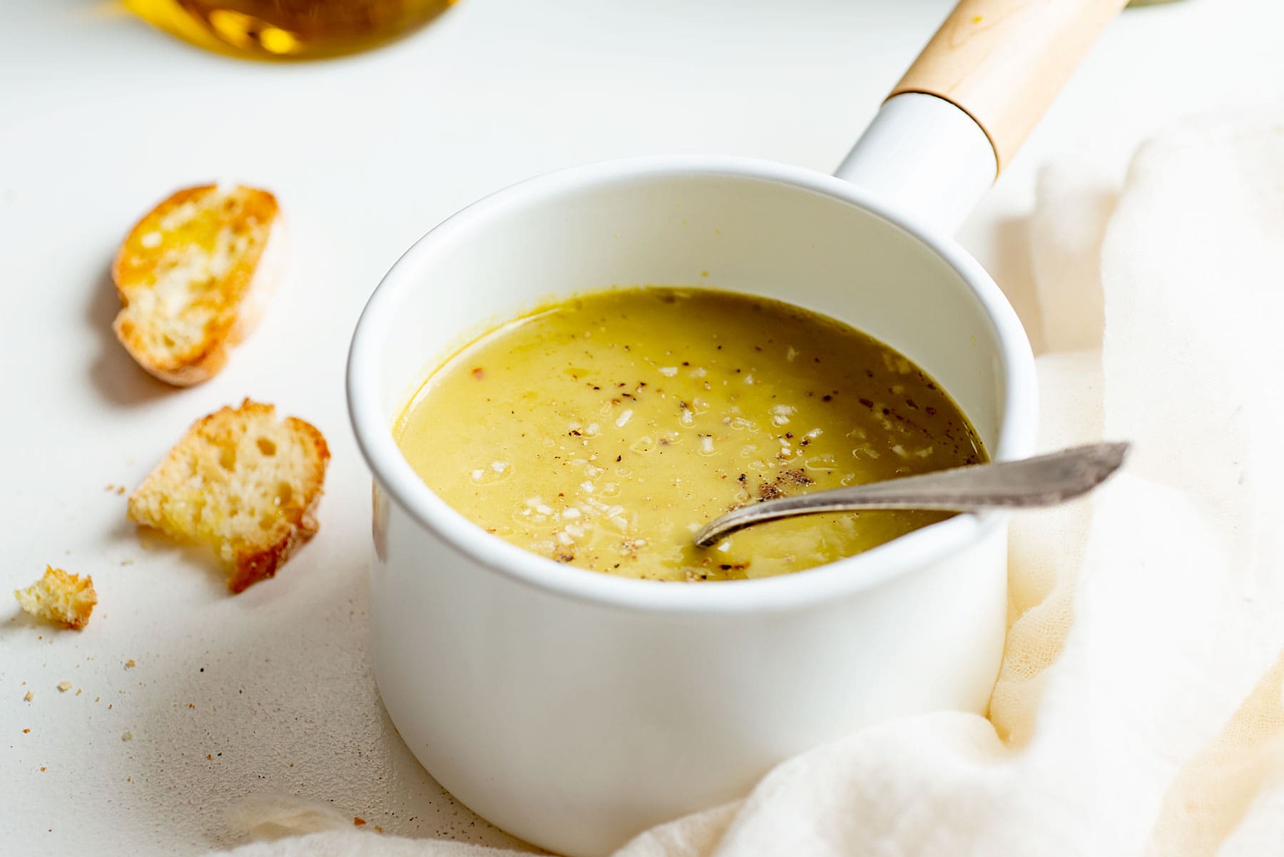 cream of asparagus soup in a pot