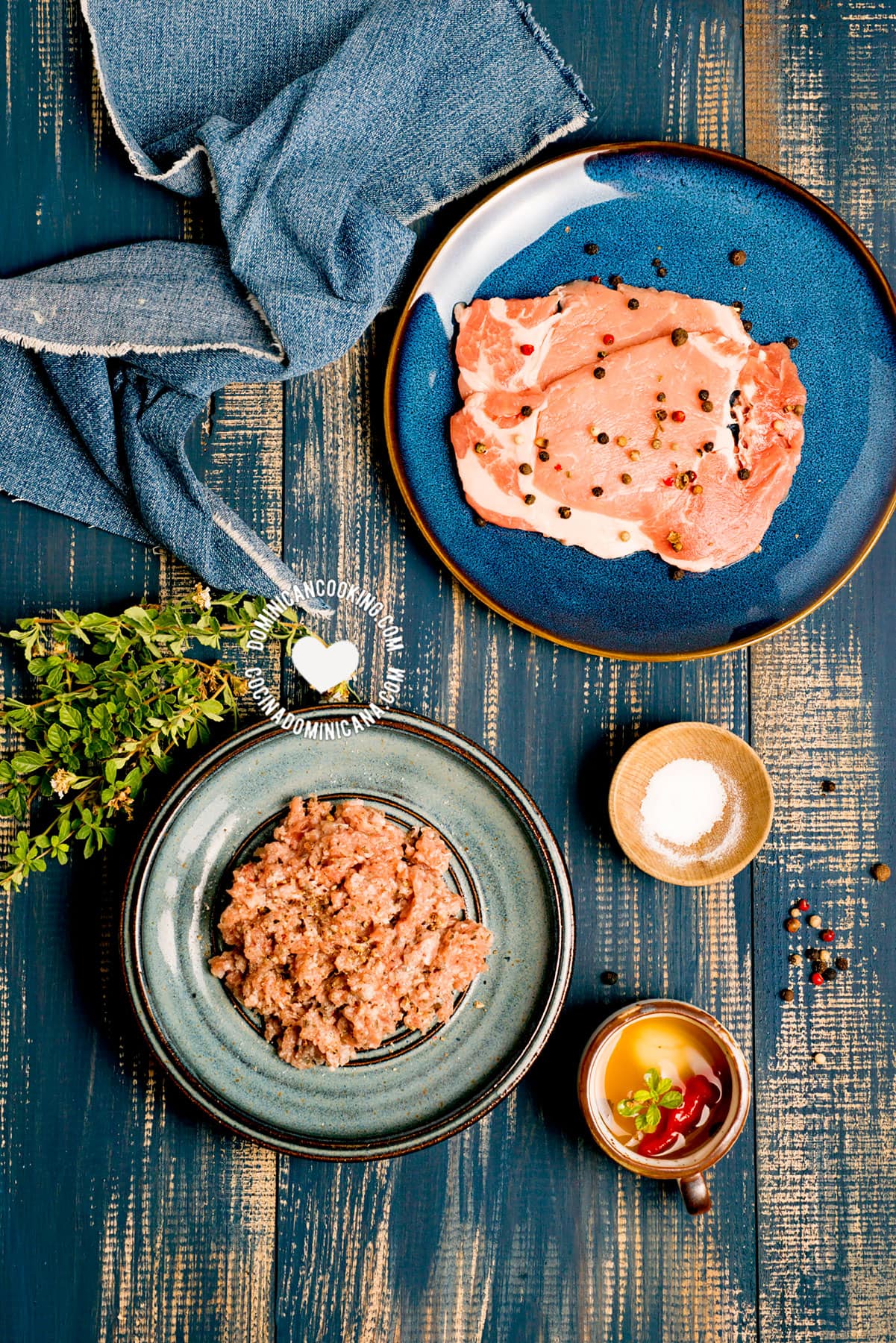 Ingredients for homemade caseless longaniza on table