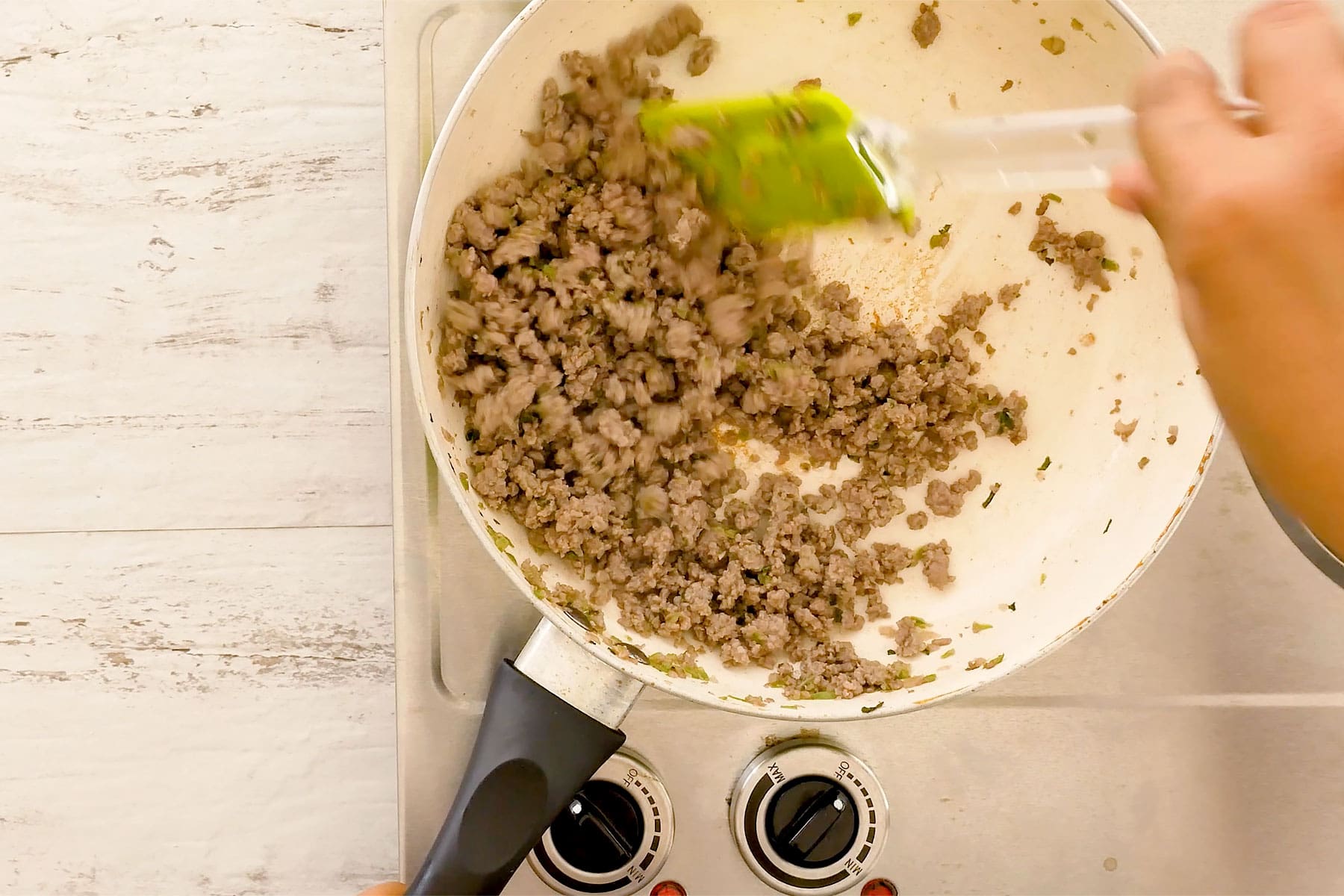 Browning meat in a pan