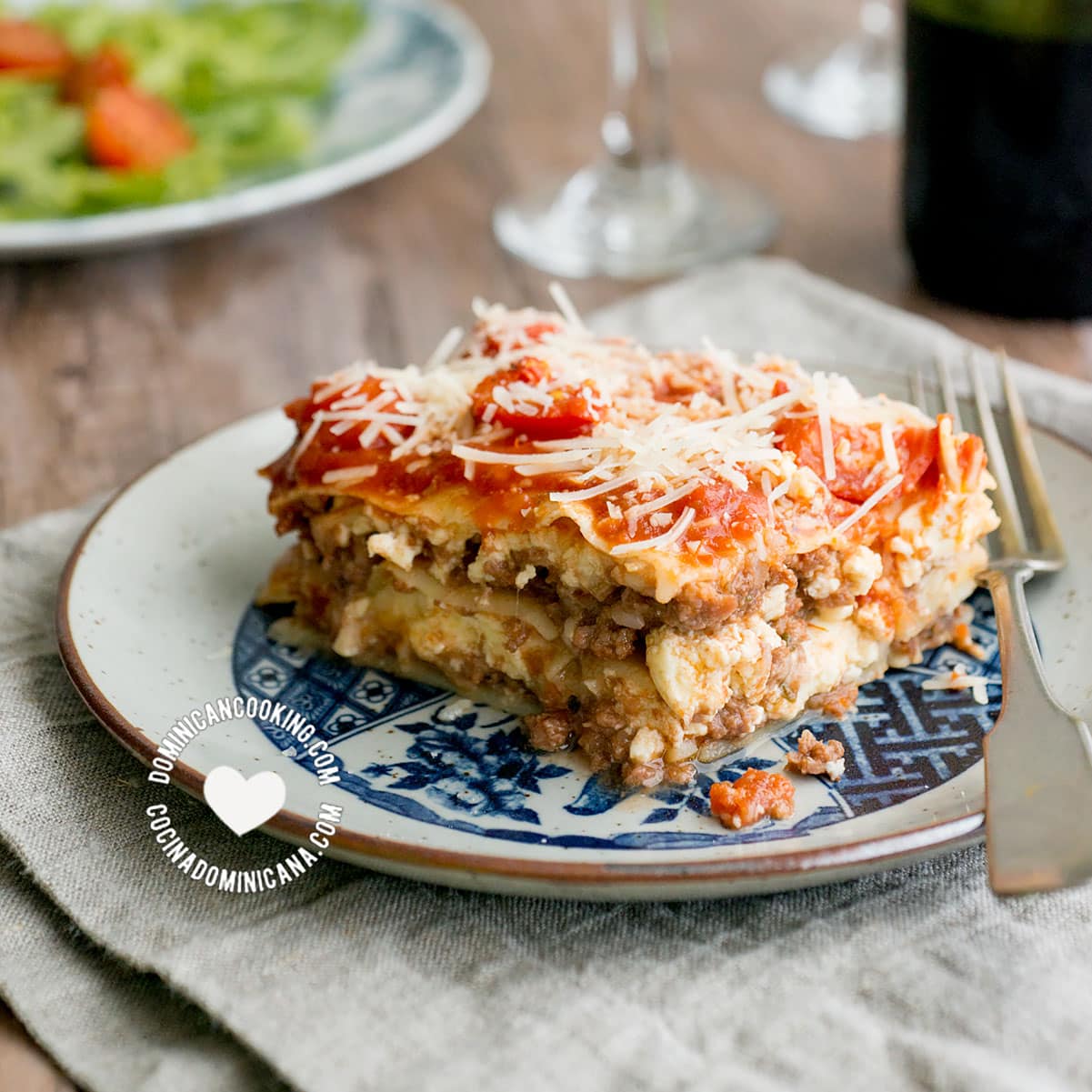 Plate of 3 Cheeses and Beef Lasagna