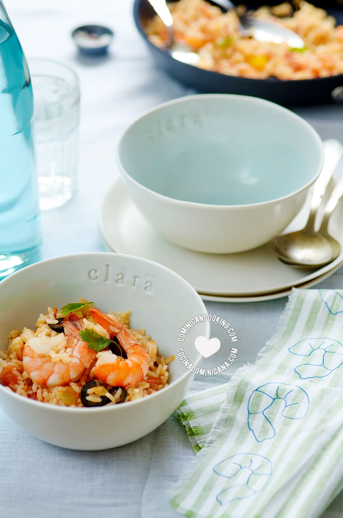 Locrio de Camarones in a bowl (Dominican Rice and Shrimp)