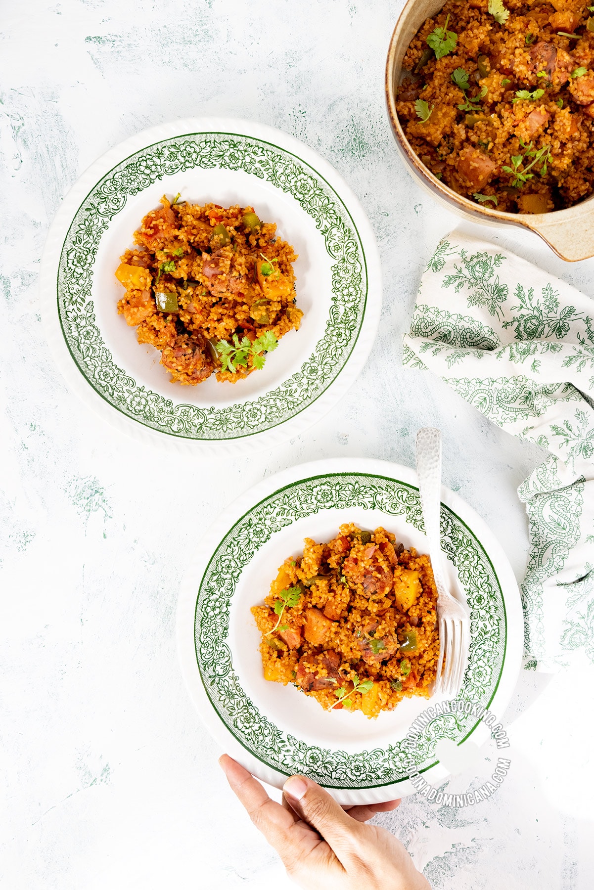 Two Plates of Locrio de Trigo (Dominican Bulgur Pilaf)