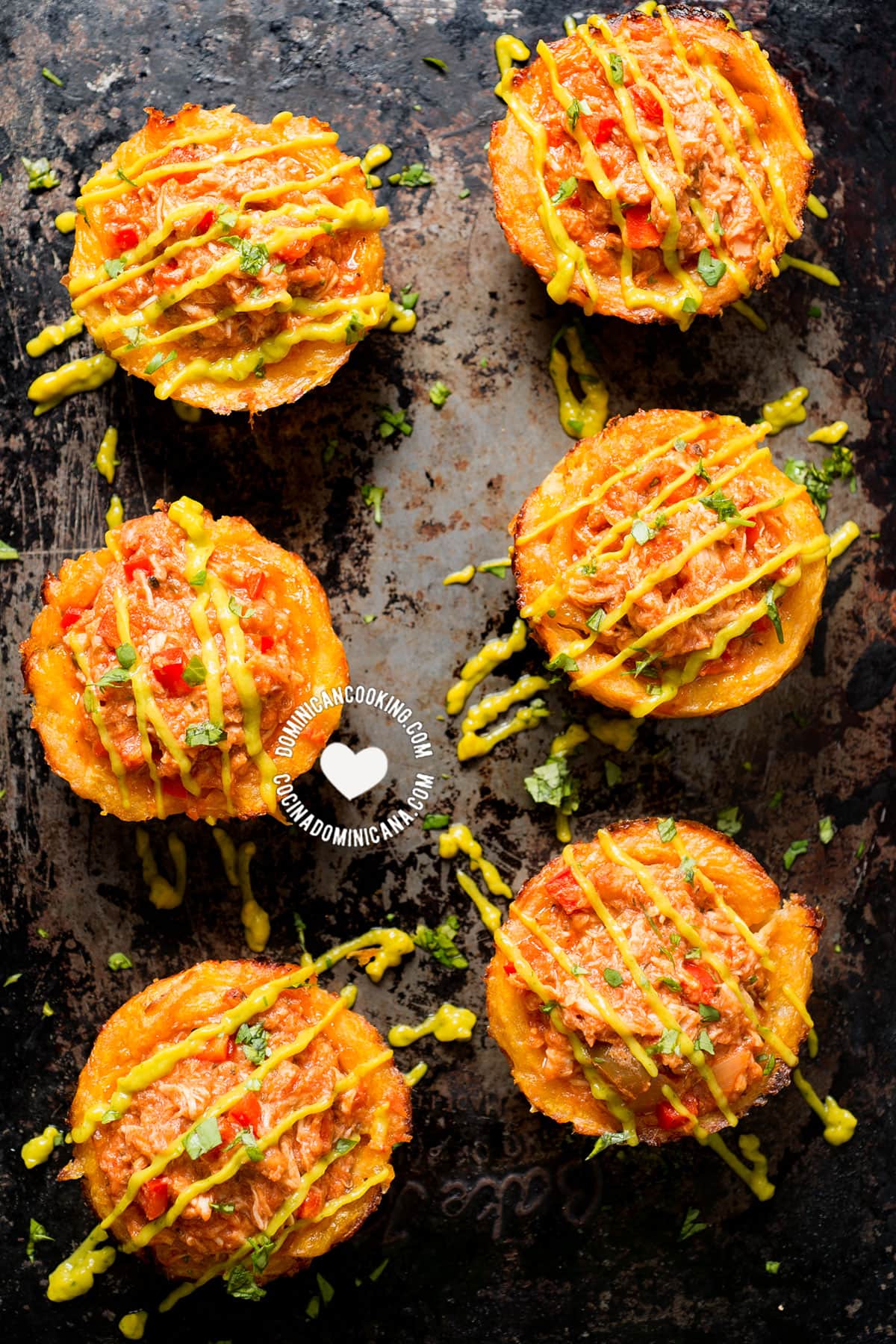 Ripe Plantain Cups w. Spicy Chicken and Avocado Mayo