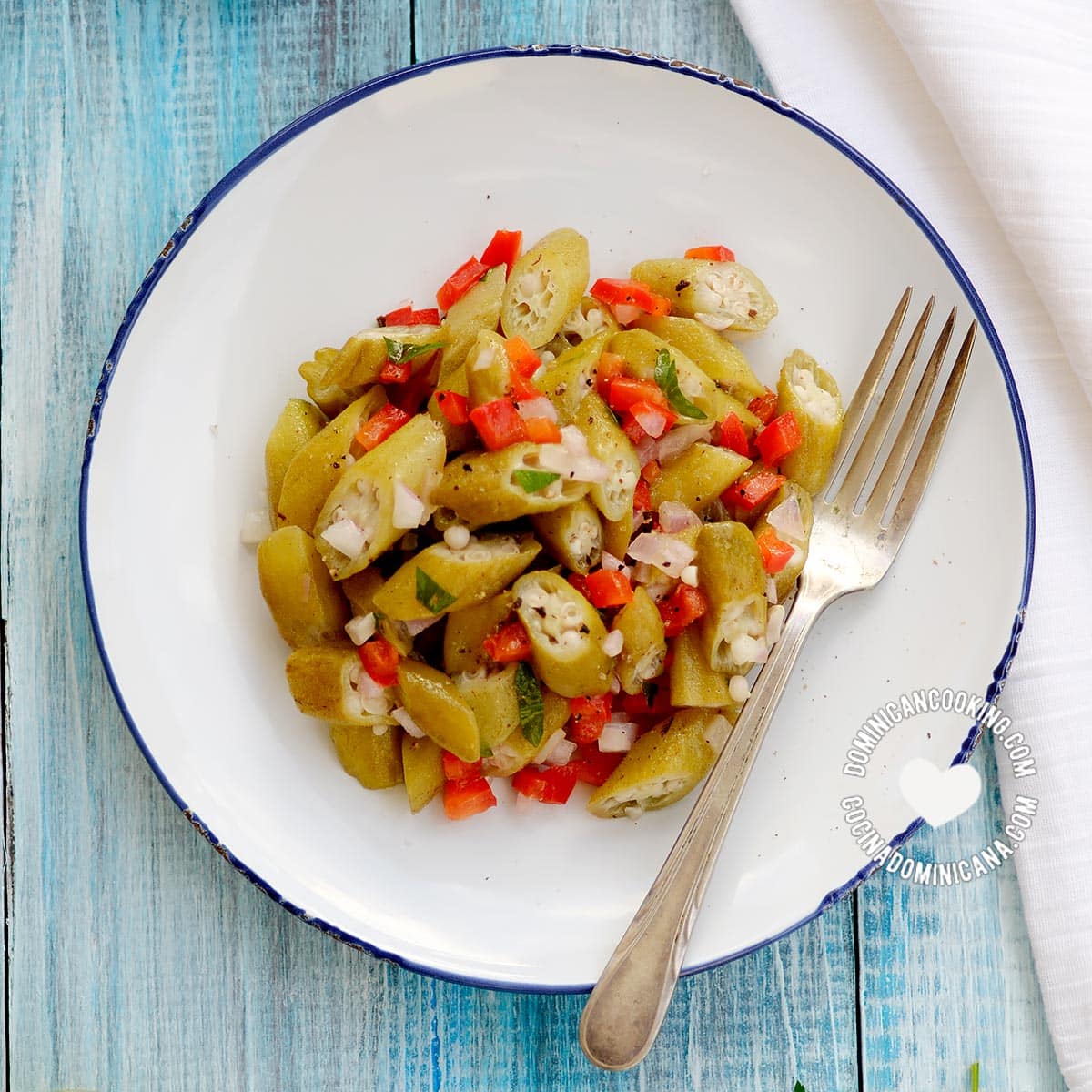 Plate of Ensalada de Molondrones (Okra Salad)