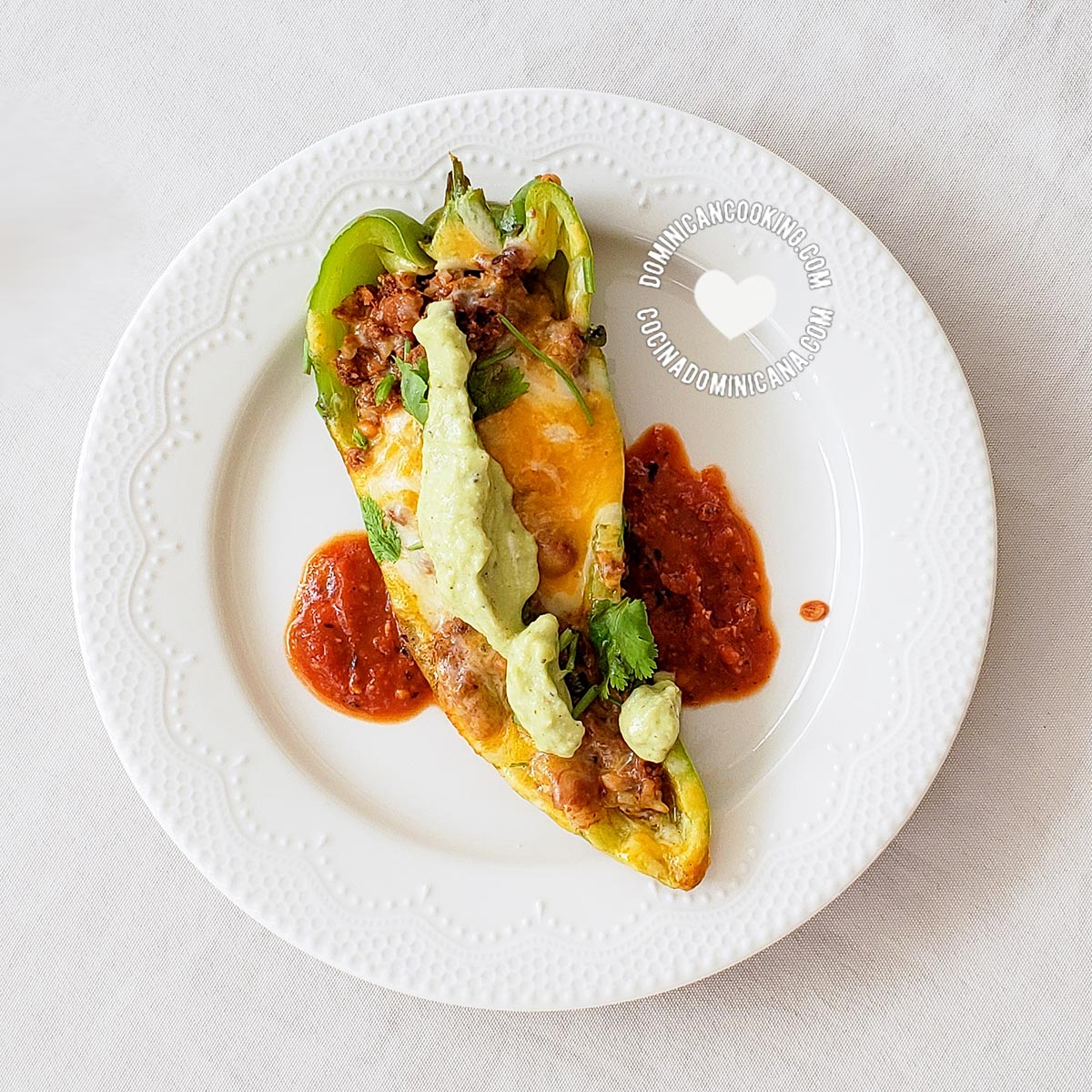 Stuffed Cubanelle Pepper Boats with Avocado Sauce