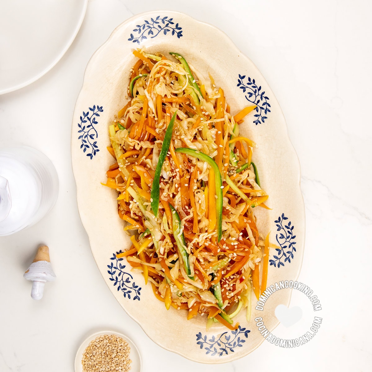 Plate with green papaya salad