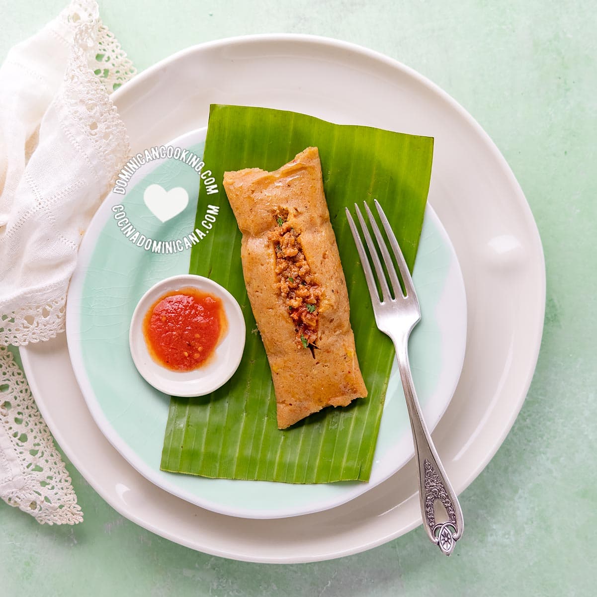 Pasteles en Hoja (Plantain and Beef Pockets with hot sauce)