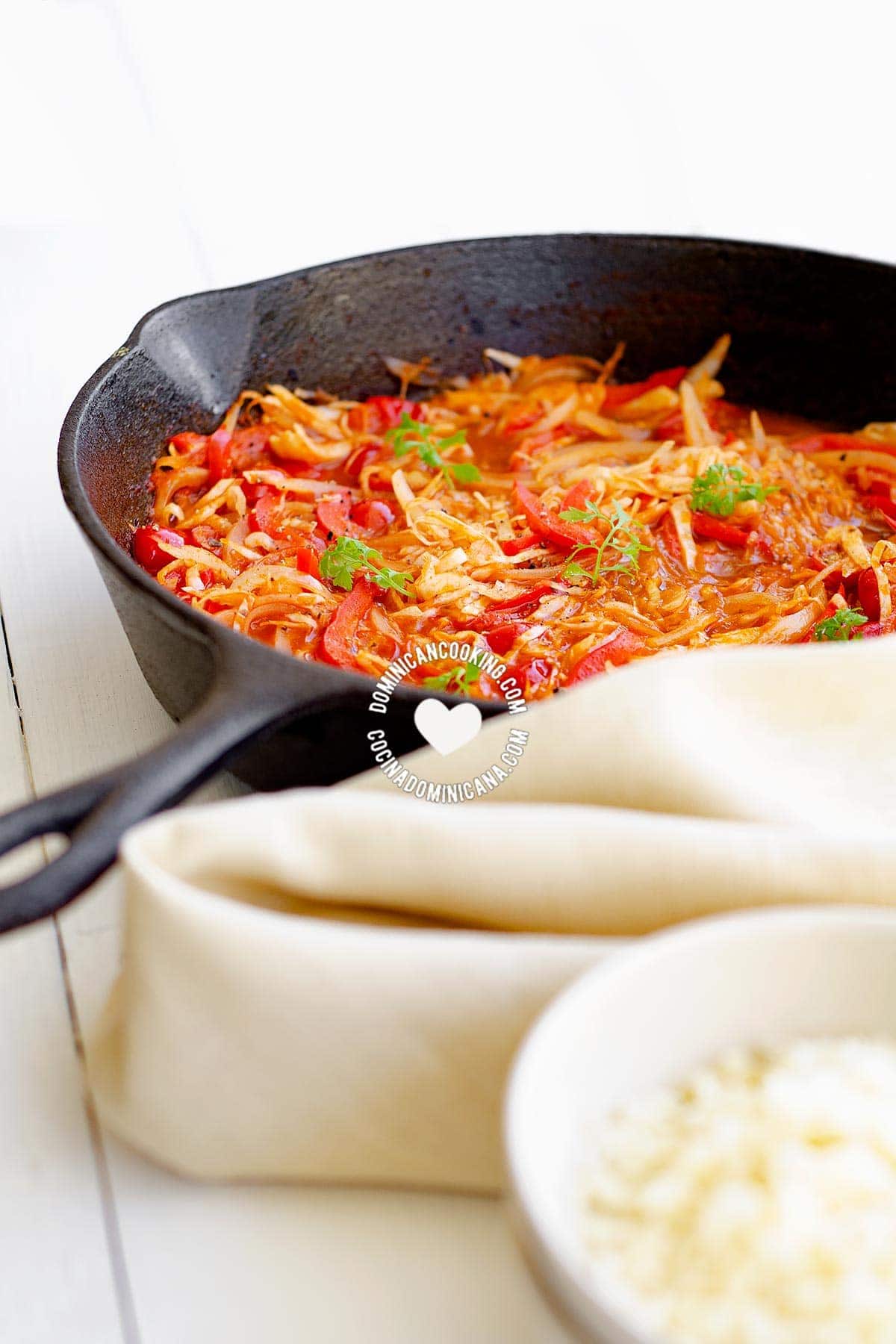 Skillet with Repollo Guisado (Stewed Cabbage)