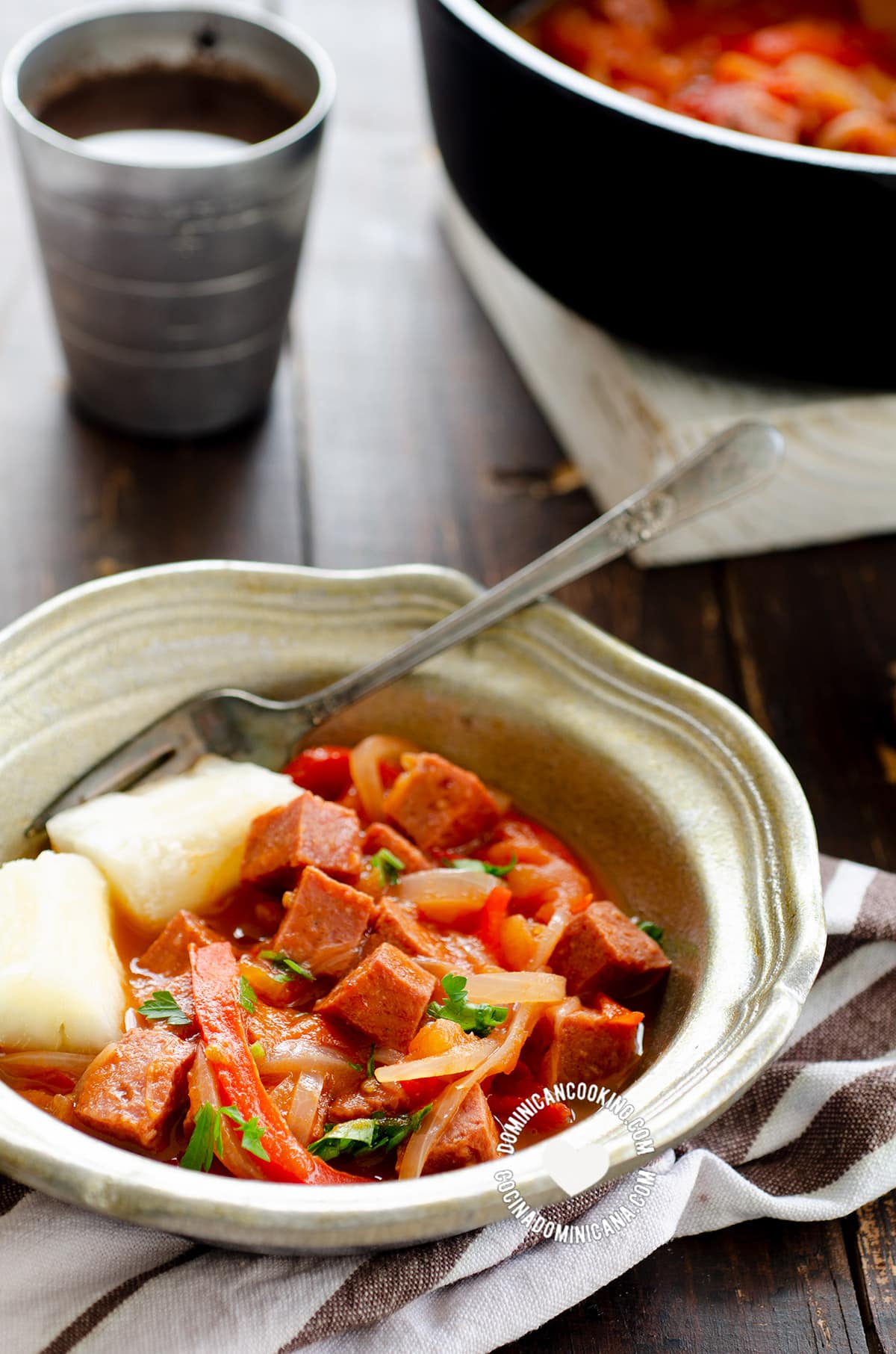 Dominican salami guisado