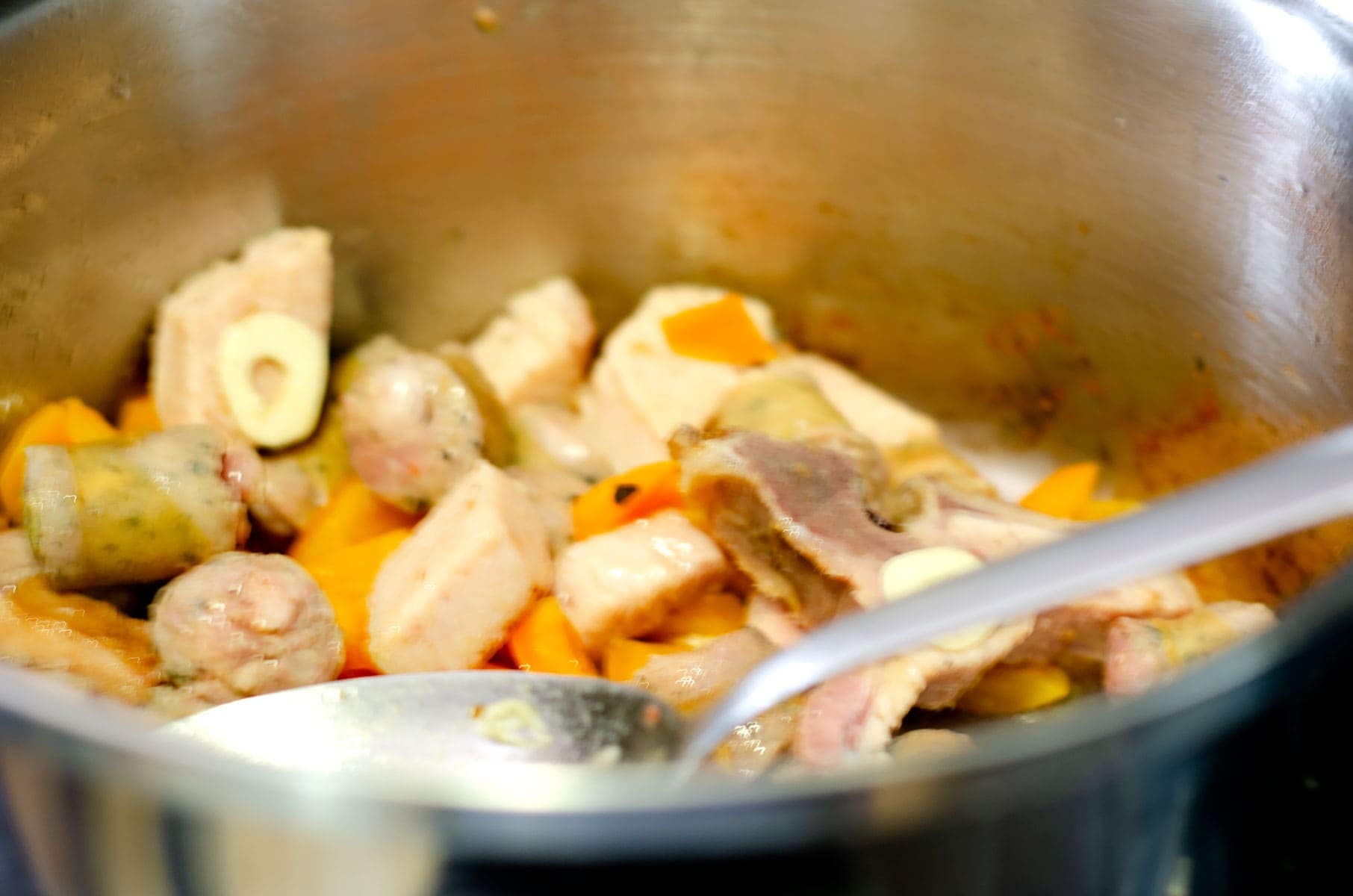 Vegetables added to the meat