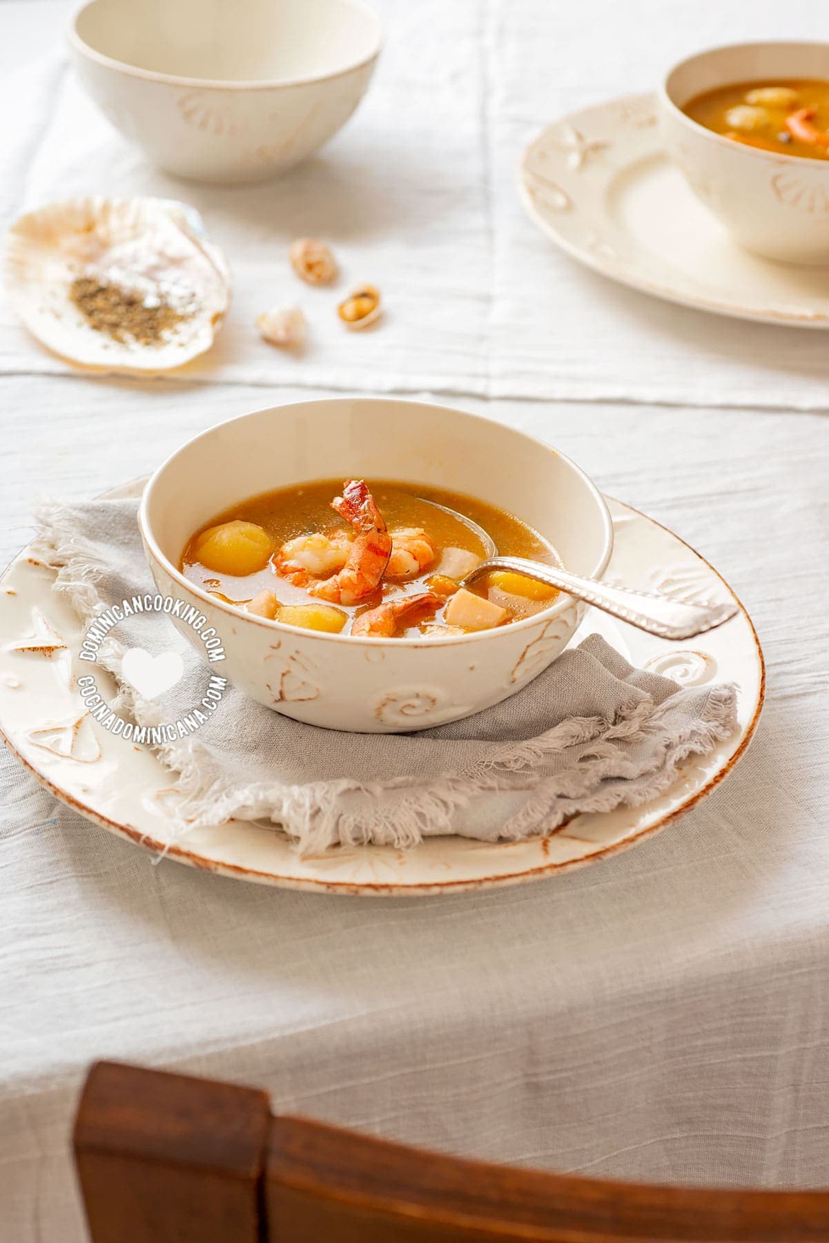 Bowls of "Sancocho" de Mariscos (Shellfish Stew)