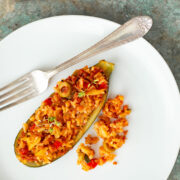 Zucchini Boats Filled with Rice and Chorizo