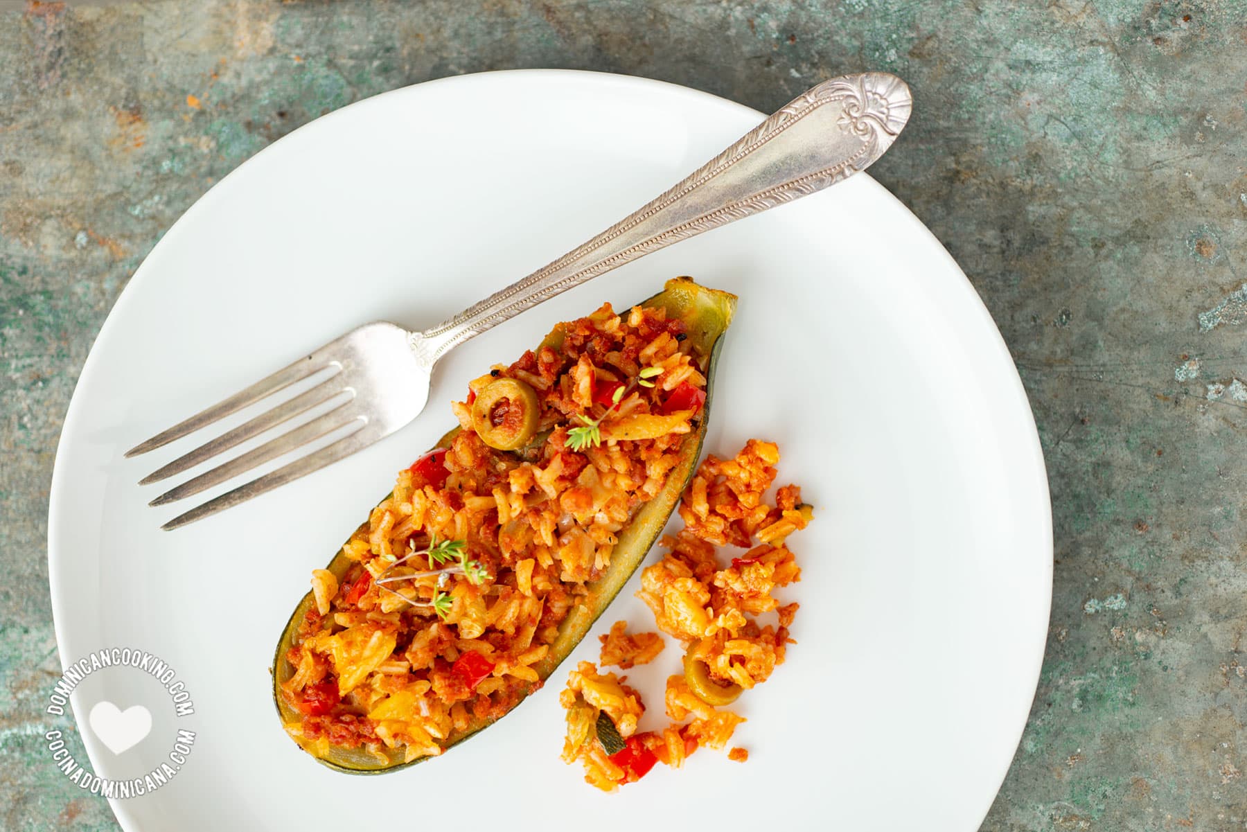 Zucchini Boats Filled with Rice and Chorizo