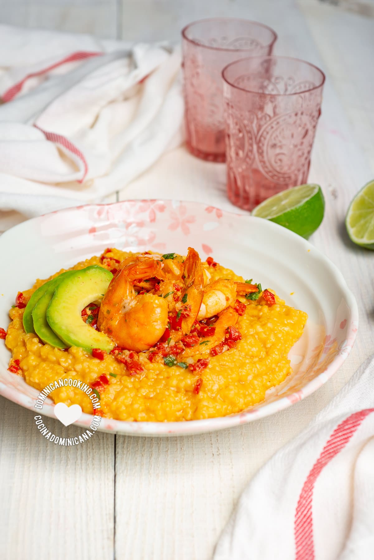 spicy sauteed shrimp served on polenta