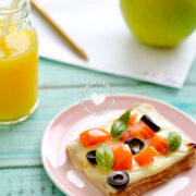 Whole Wheat Cheese and Veggies Tartlet Served with juice and an apple