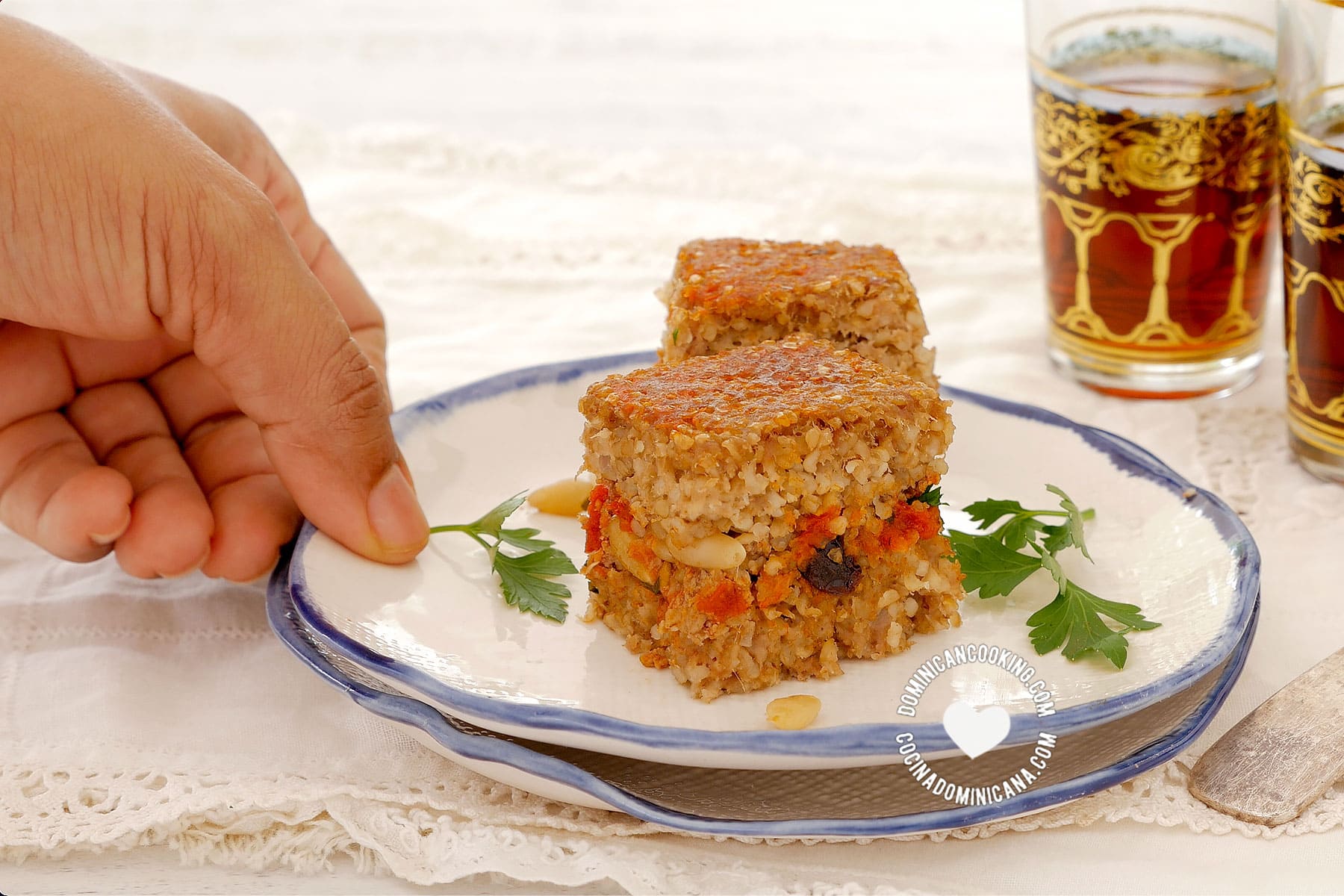 Serving baked kipe (kibbeh)