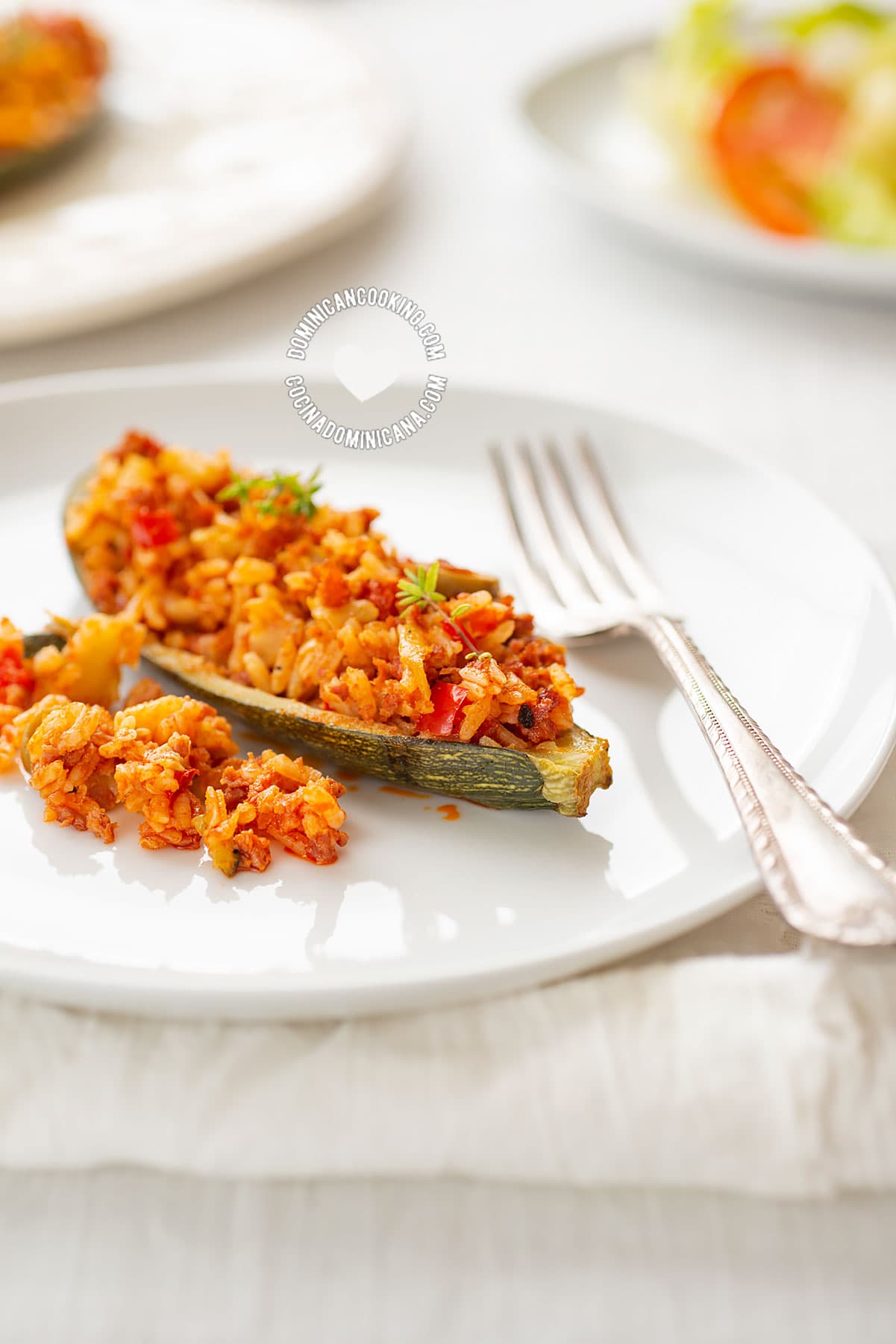 Zucchini Boats Filled with Rice and Chorizo