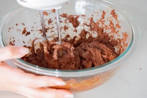 Mixing batter with hand mixer
