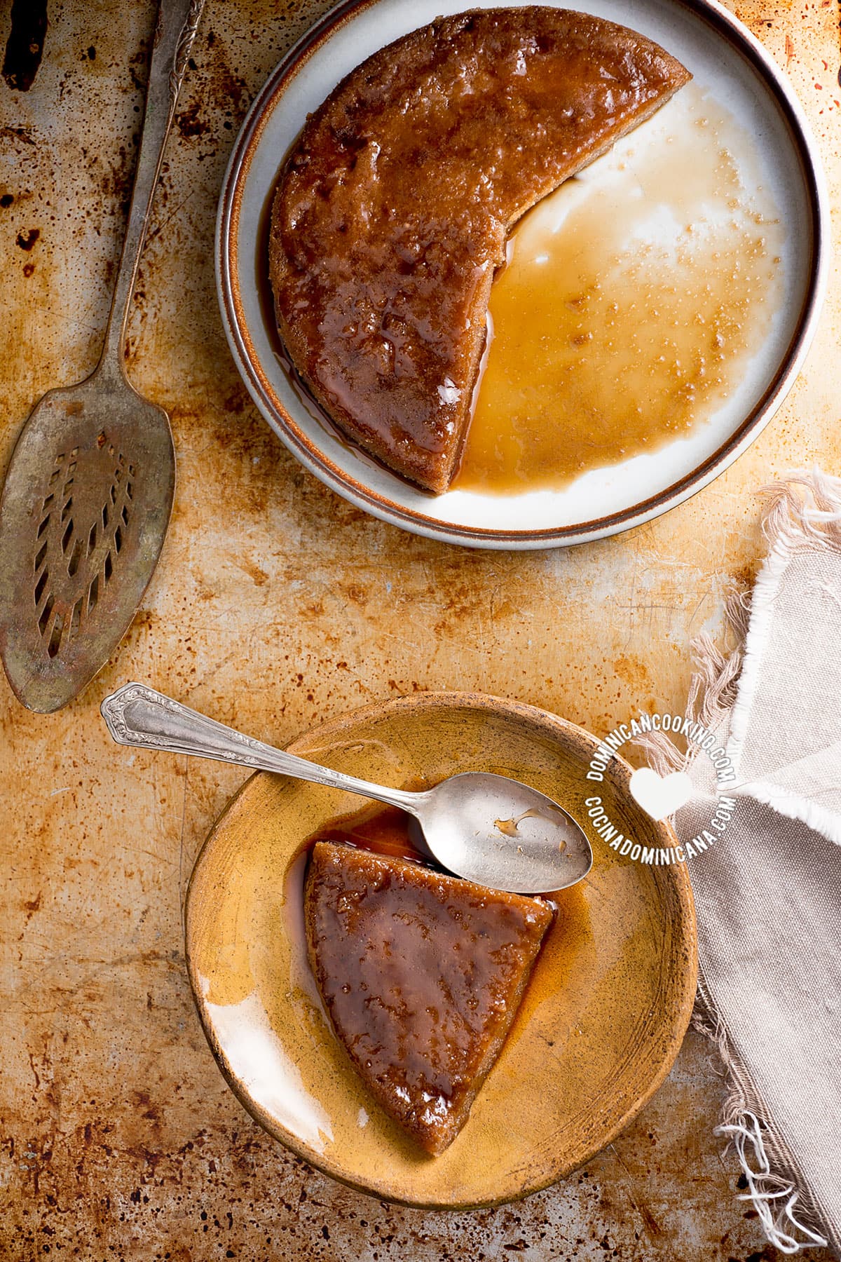 Overhead View of Two Pieces of Cassava Flour (Tapioca) Pudding