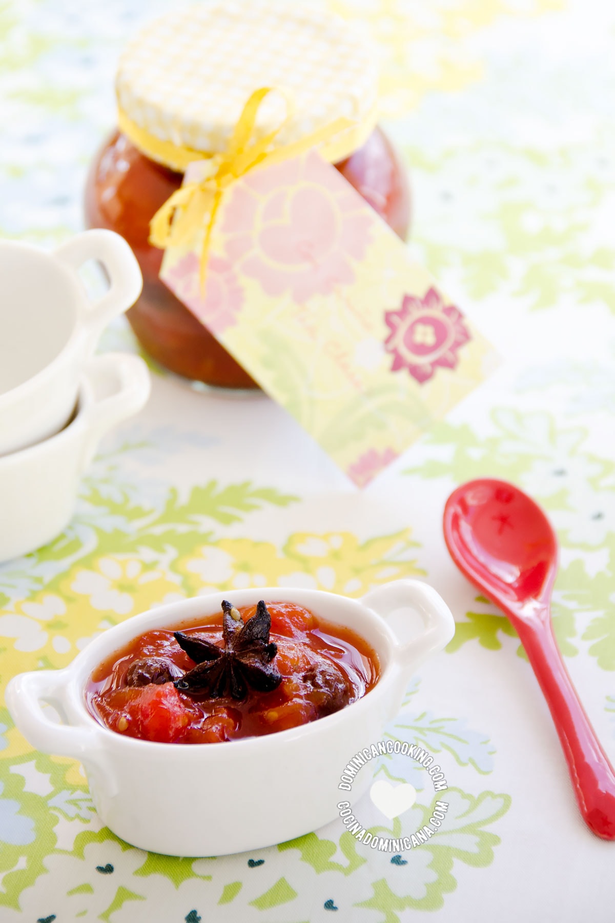 Bowl and Jar of Dulce de Tomate (Tomato Jam)