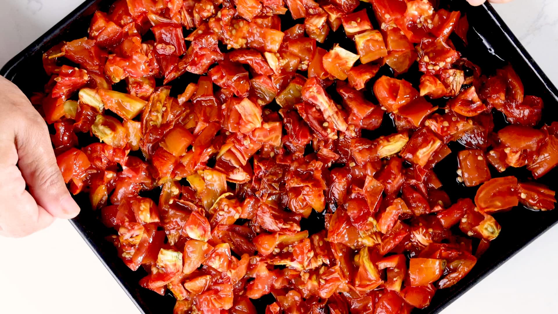 Roasted tomatoes on tray